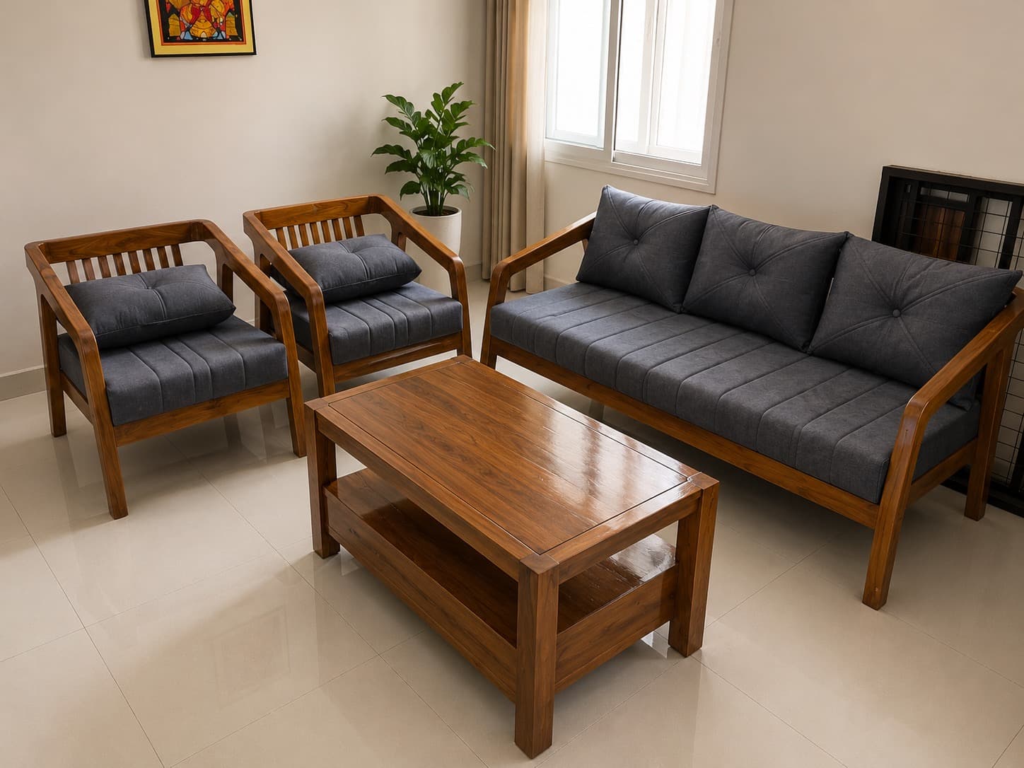 Teak Sofa Set with Coffee Table at Aditya's home in Hyderabad