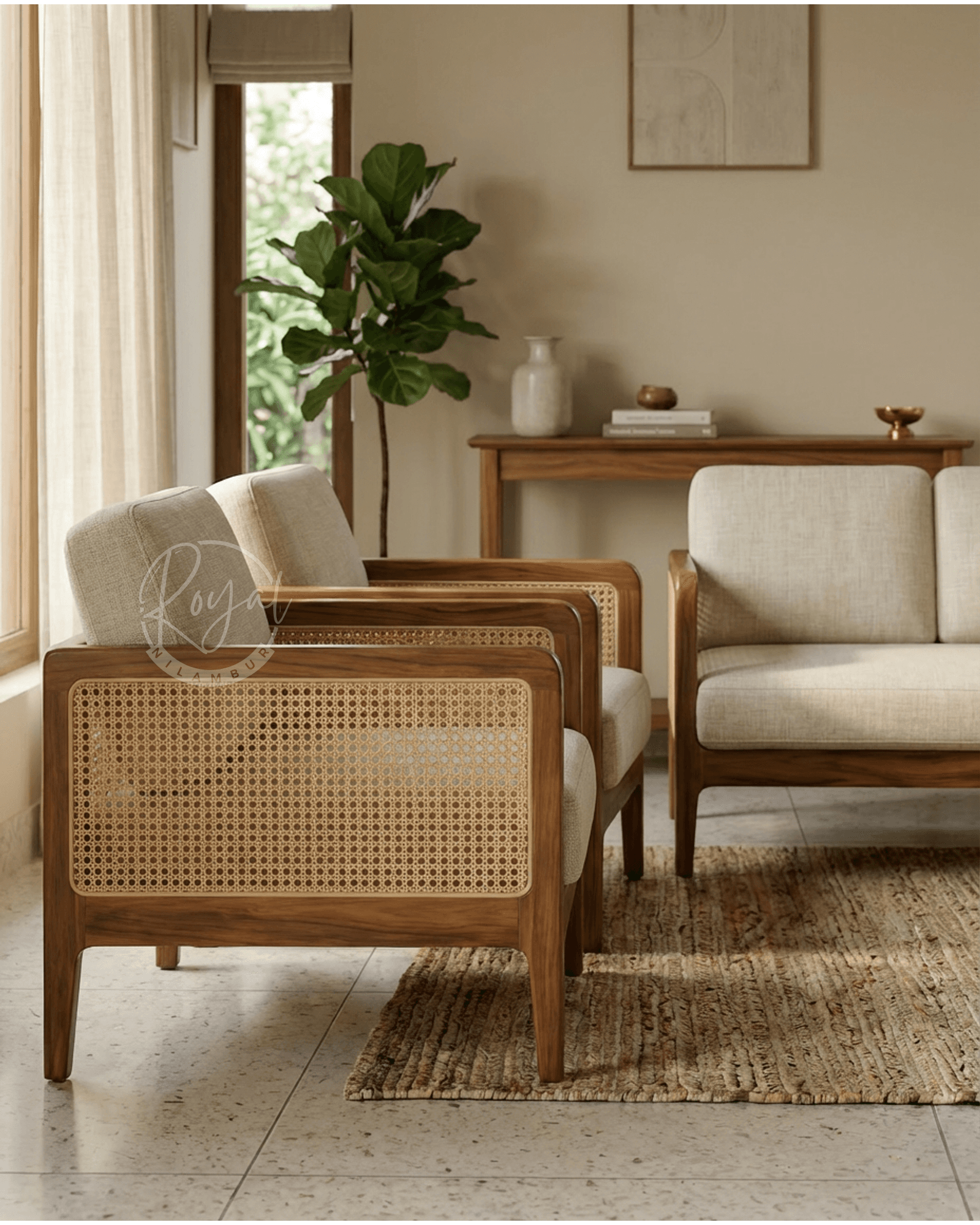 Royal Teakane Teak Wooden Cane Sofa Set