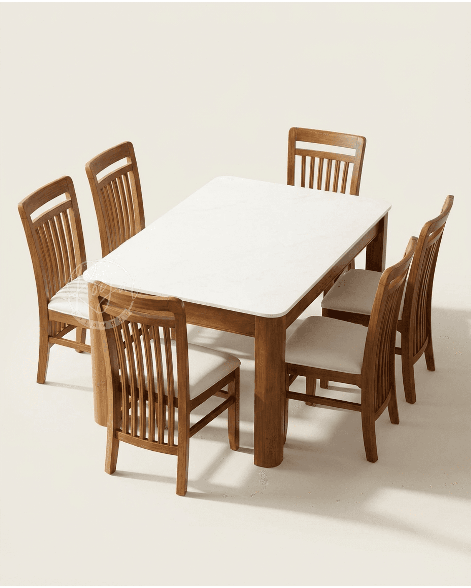 Royal Astra Nilambur Teak Wood Dining Table With Marble Top