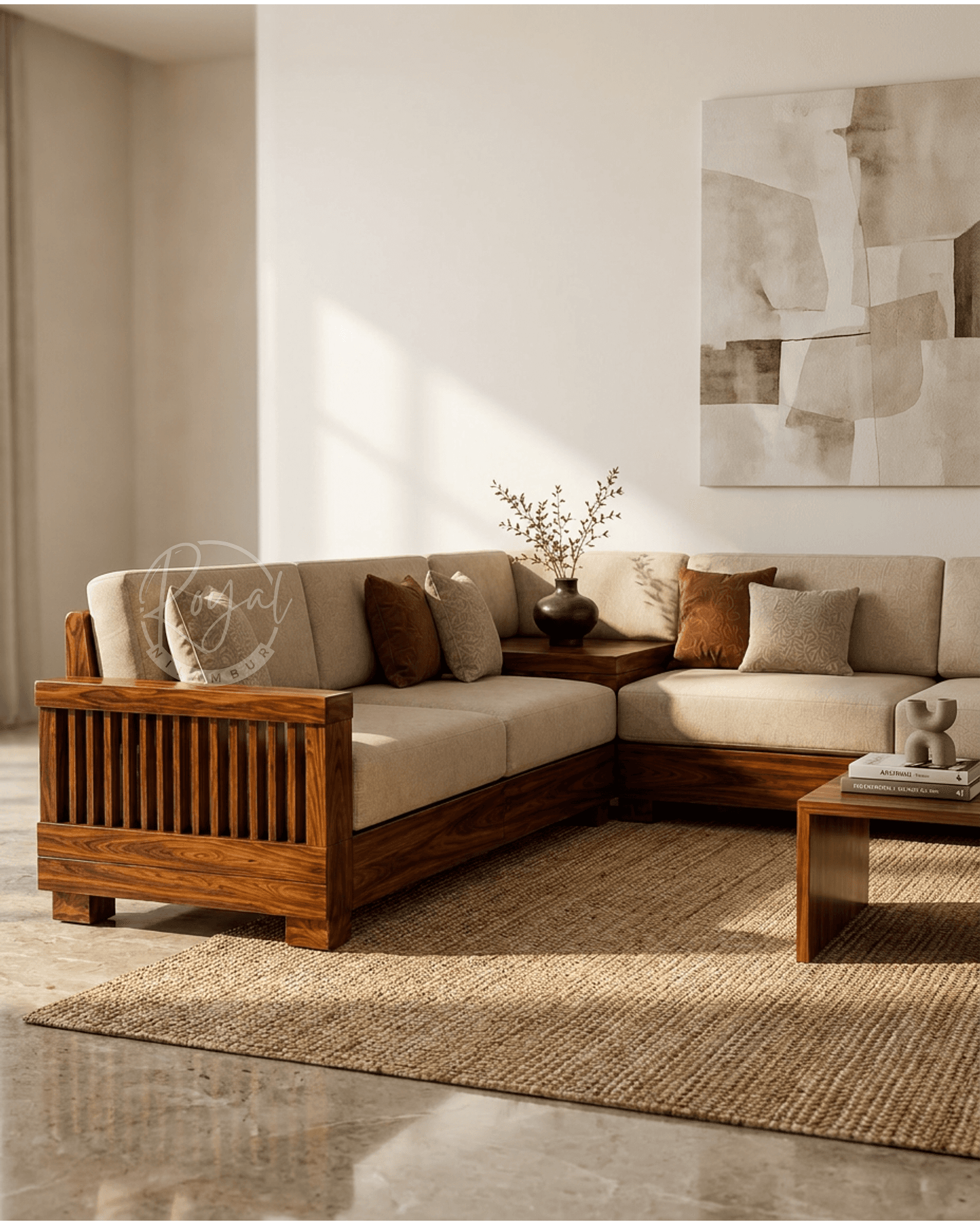 Royal Vaibhava Nilambur Teak Wood Corner Sofa