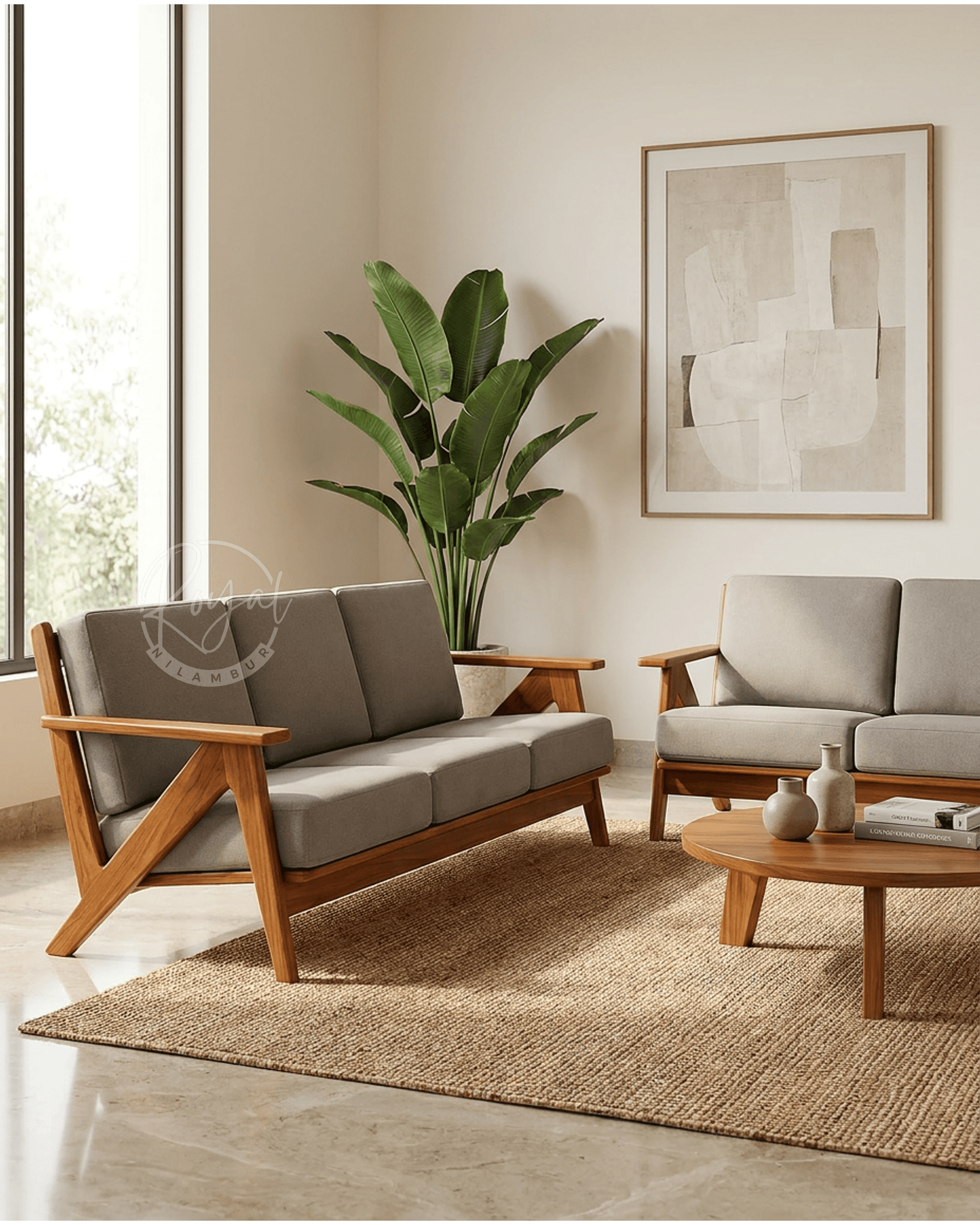 Royal Aksha Nilambur Teak Wood Corner Sofa