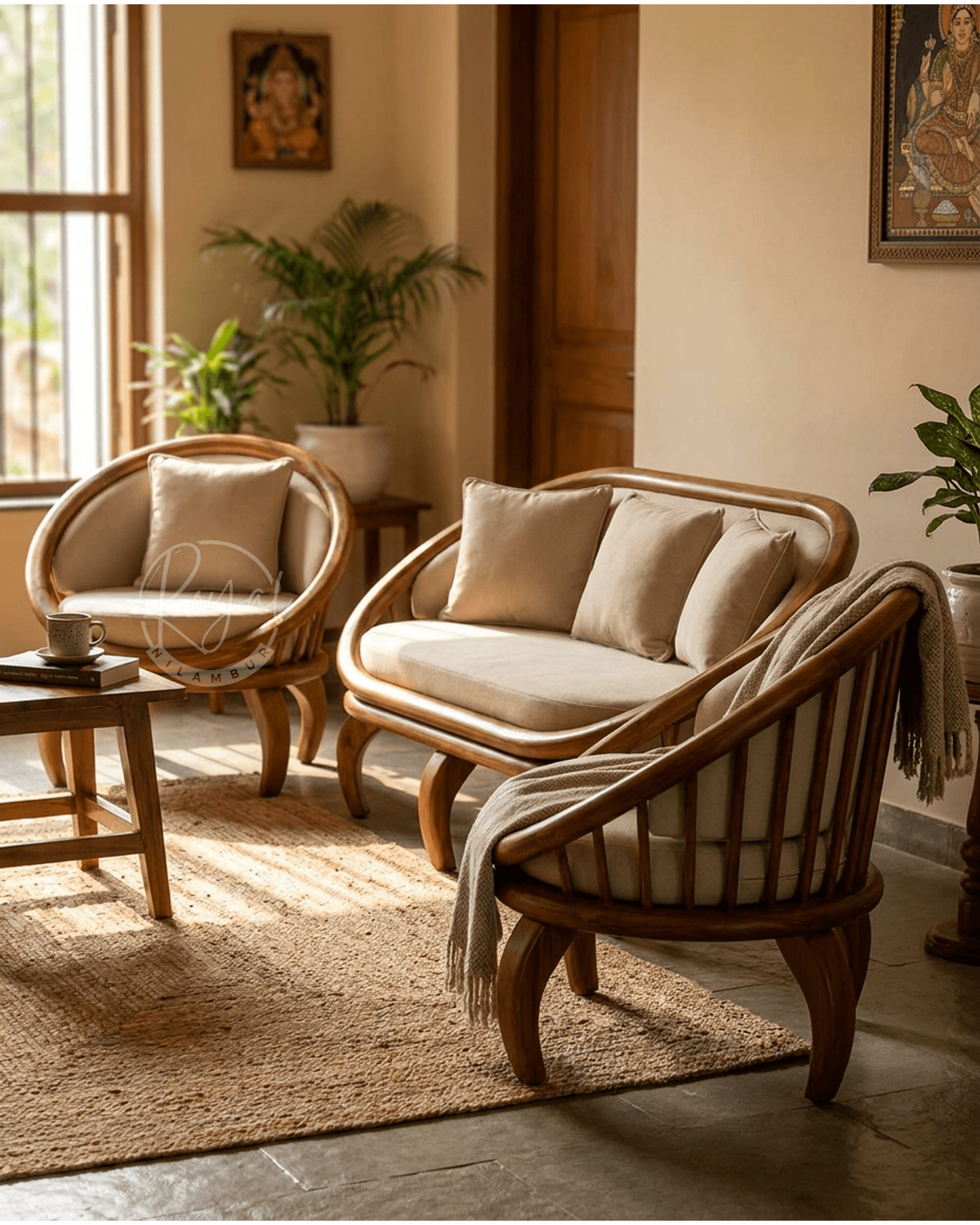 Royal Elantra Nilambur Teak Wood Sofa Set