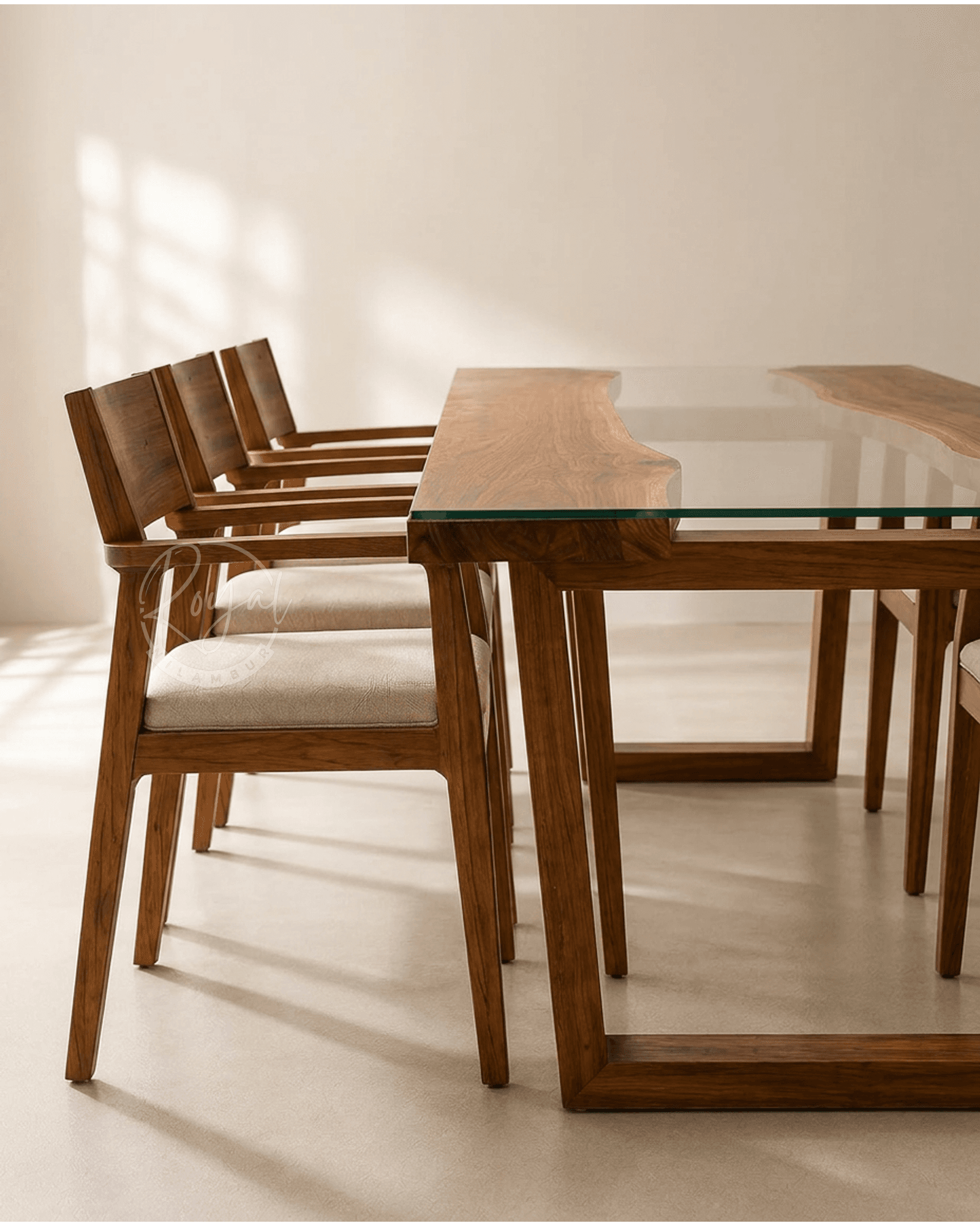 Royal Dhyonix Nilambur Teak Wood Dining Table With Glass Top