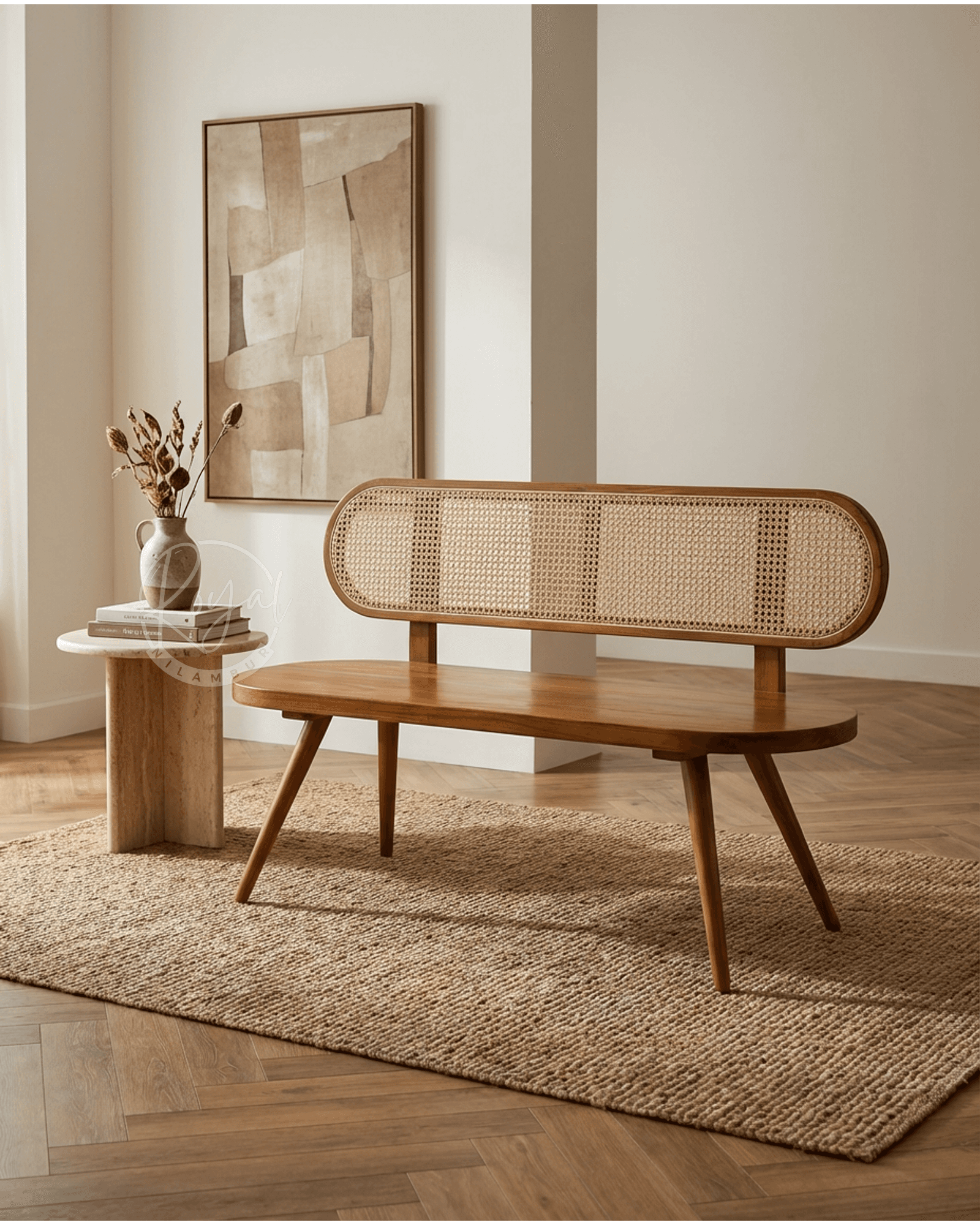 Royal Tevora Nilambur Teak Wood Cane Bench