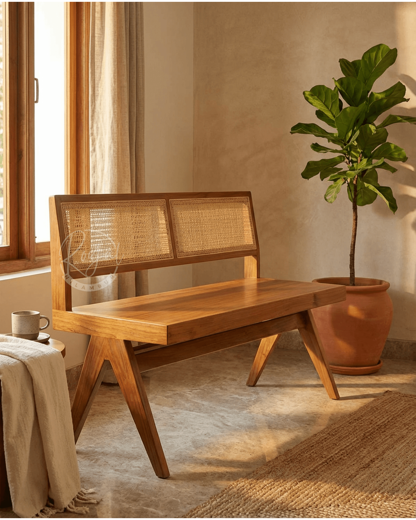 Royal Nilvaar Teak Wooden Cane Bench