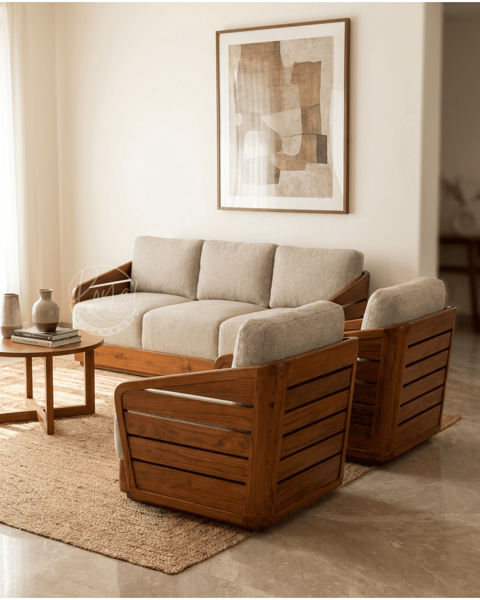 Royal Vedix Nilambur Teak Wood 5 Seater Sofa