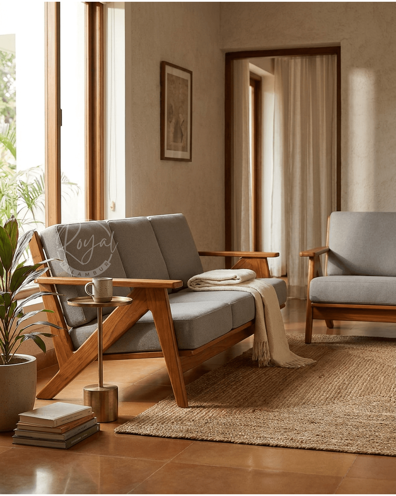Royal Aksha Nilambur Teak Wood Corner Sofa