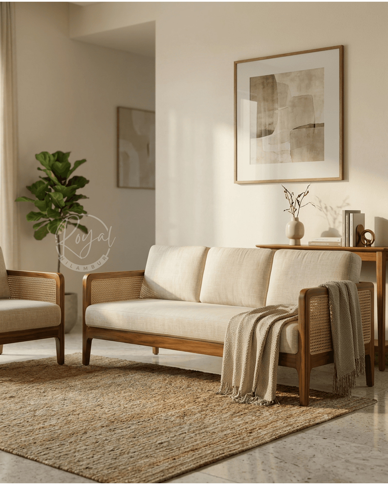 Royal Teakane Teak Wooden Cane Sofa Set