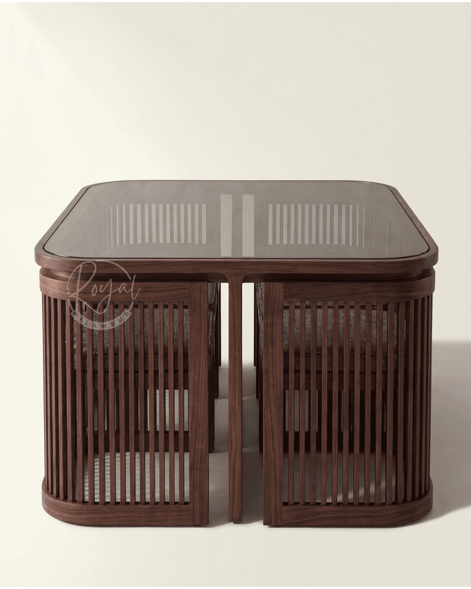 Royal Ahitiq Nilambur Teak Wood Kitchen Table With Glass Top