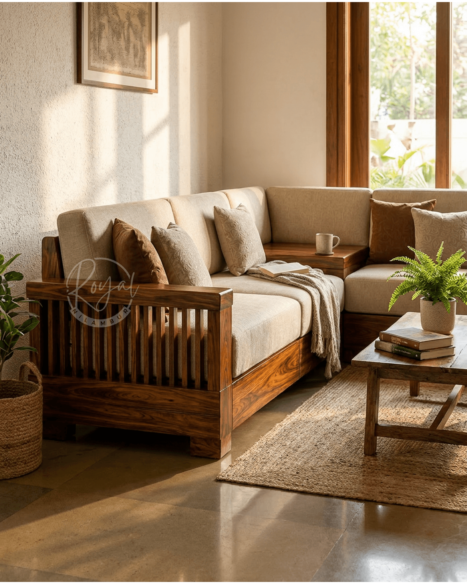 Royal Vaibhava Nilambur Teak Wood Corner Sofa