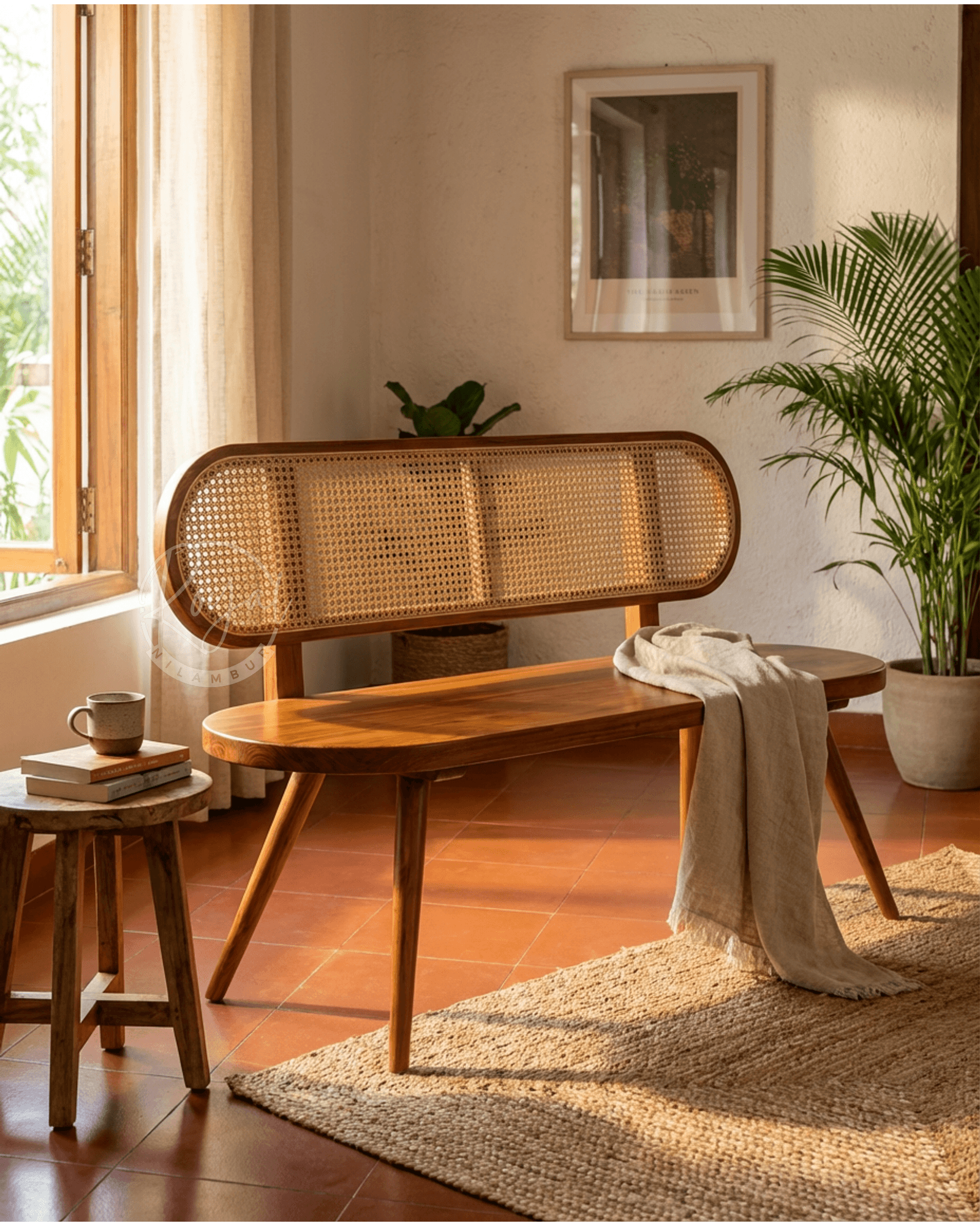 Royal Tevora Nilambur Teak Wood Cane Bench