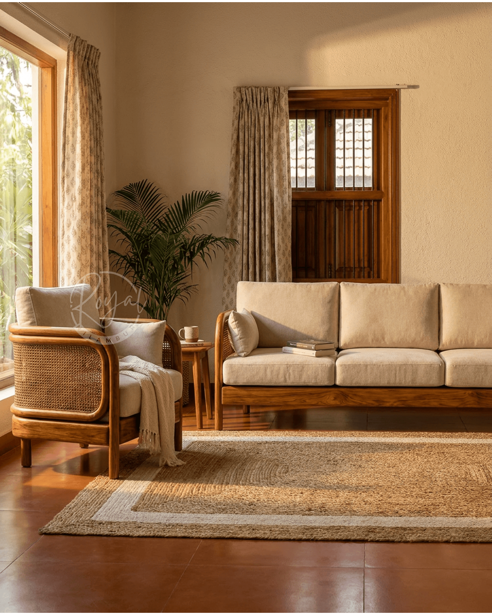 Royal Zyluxa Nilambur Teak Wood 5 Seater Sofa