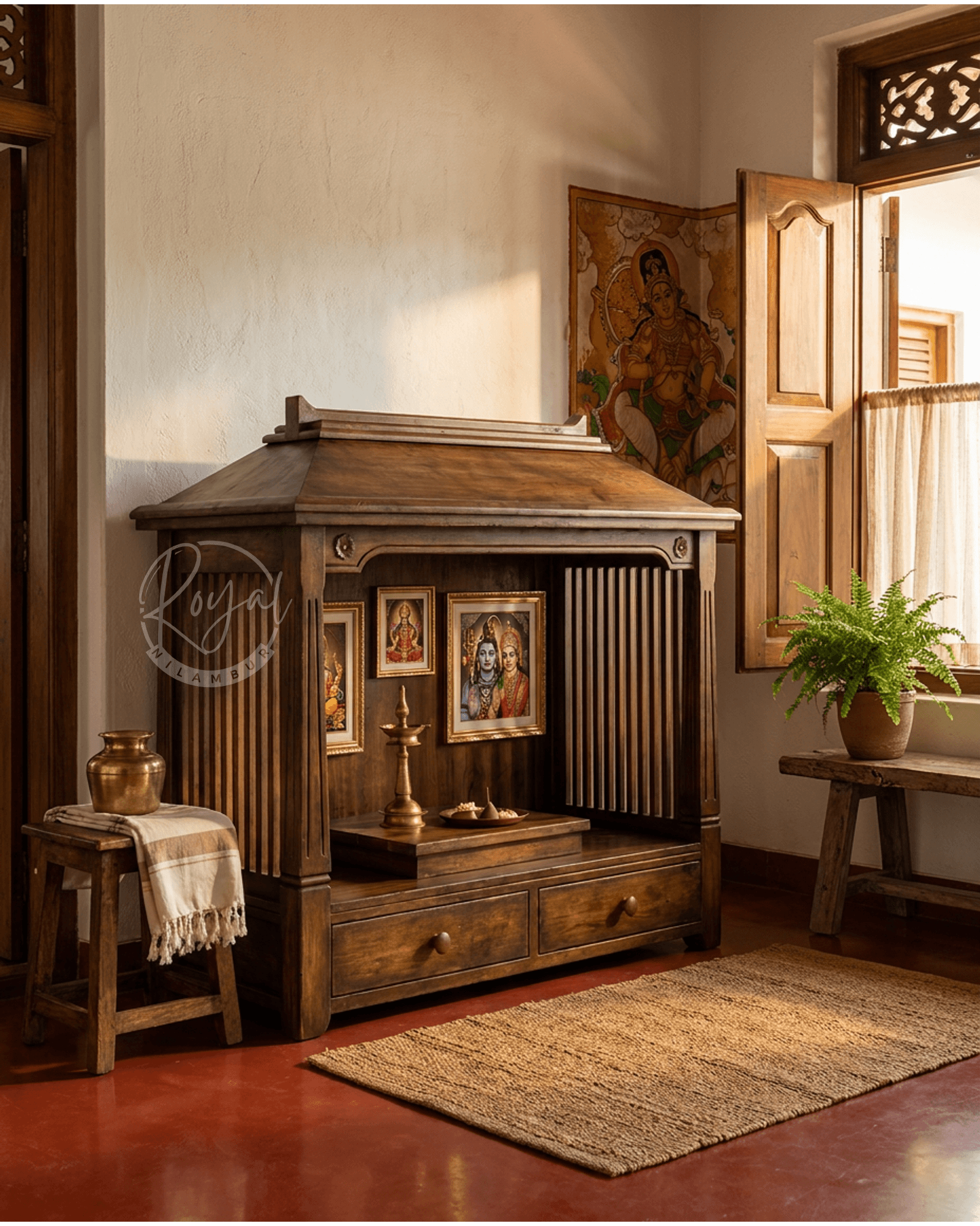 Royal Divyant Nilambur Teak Wood Pooja Mandir