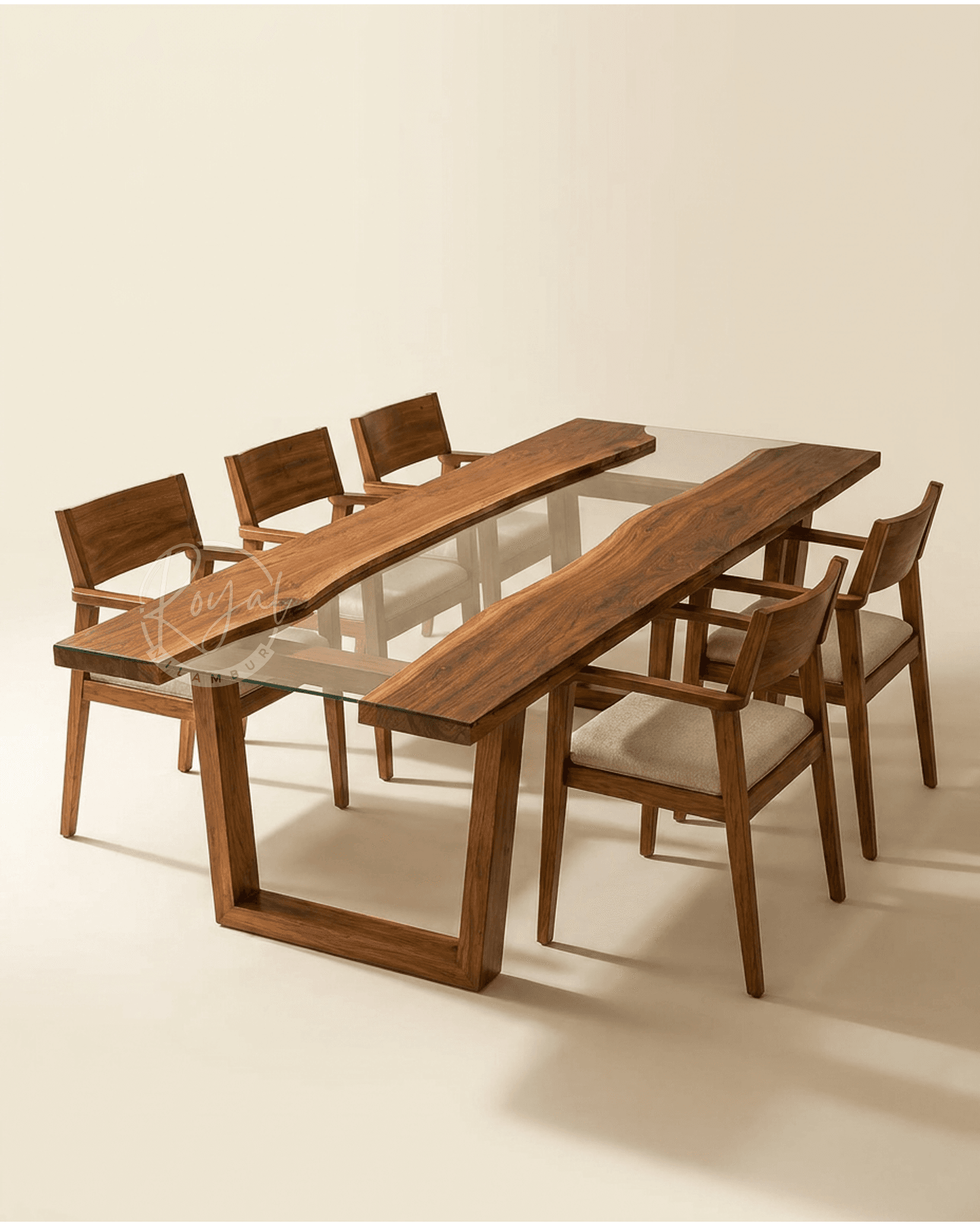 Royal Dhyonix Nilambur Teak Wood Dining Table With Glass Top
