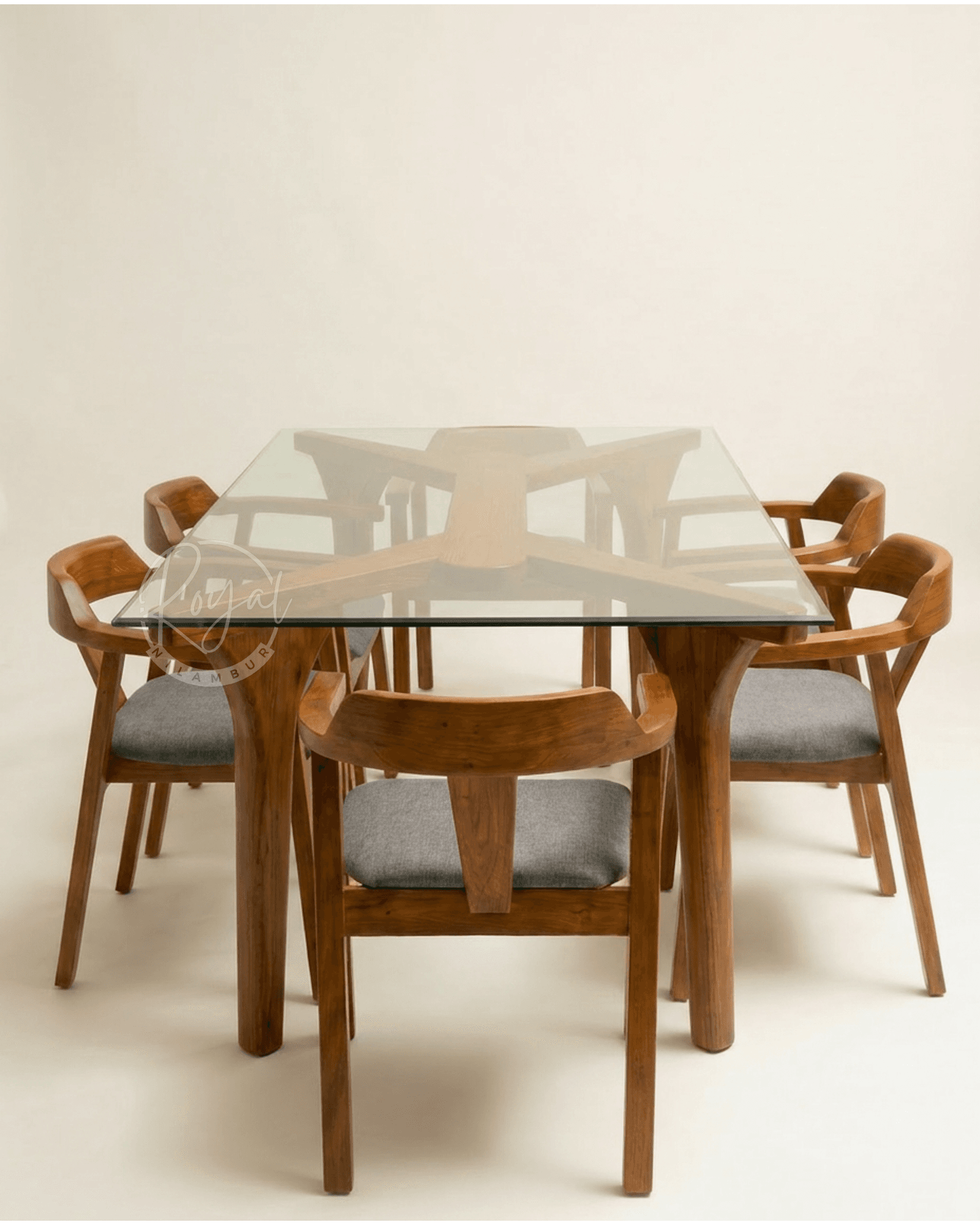 Royal Svarox Nilambur Teak Wood Dining Set With Glass Top