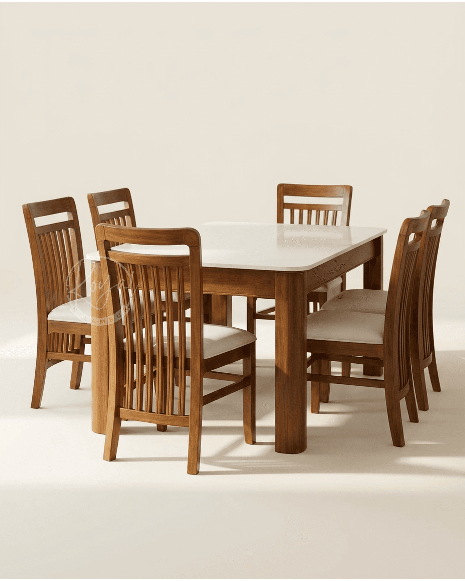 Royal Astra Nilambur Teak Wood Dining Table With Marble Top