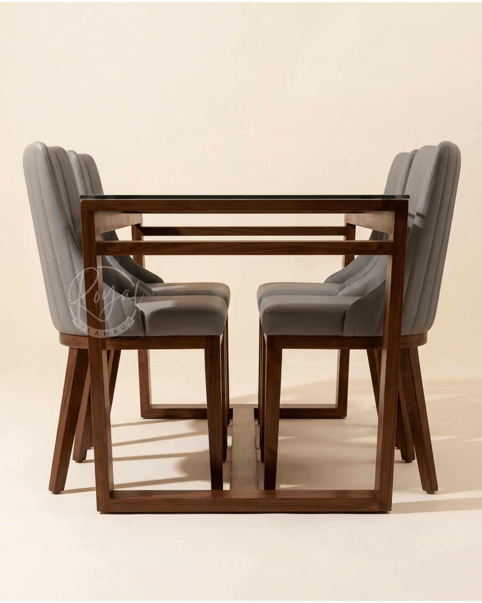 Royal Nirvana Nilambur Teak Wood Dining Table With Glass Top