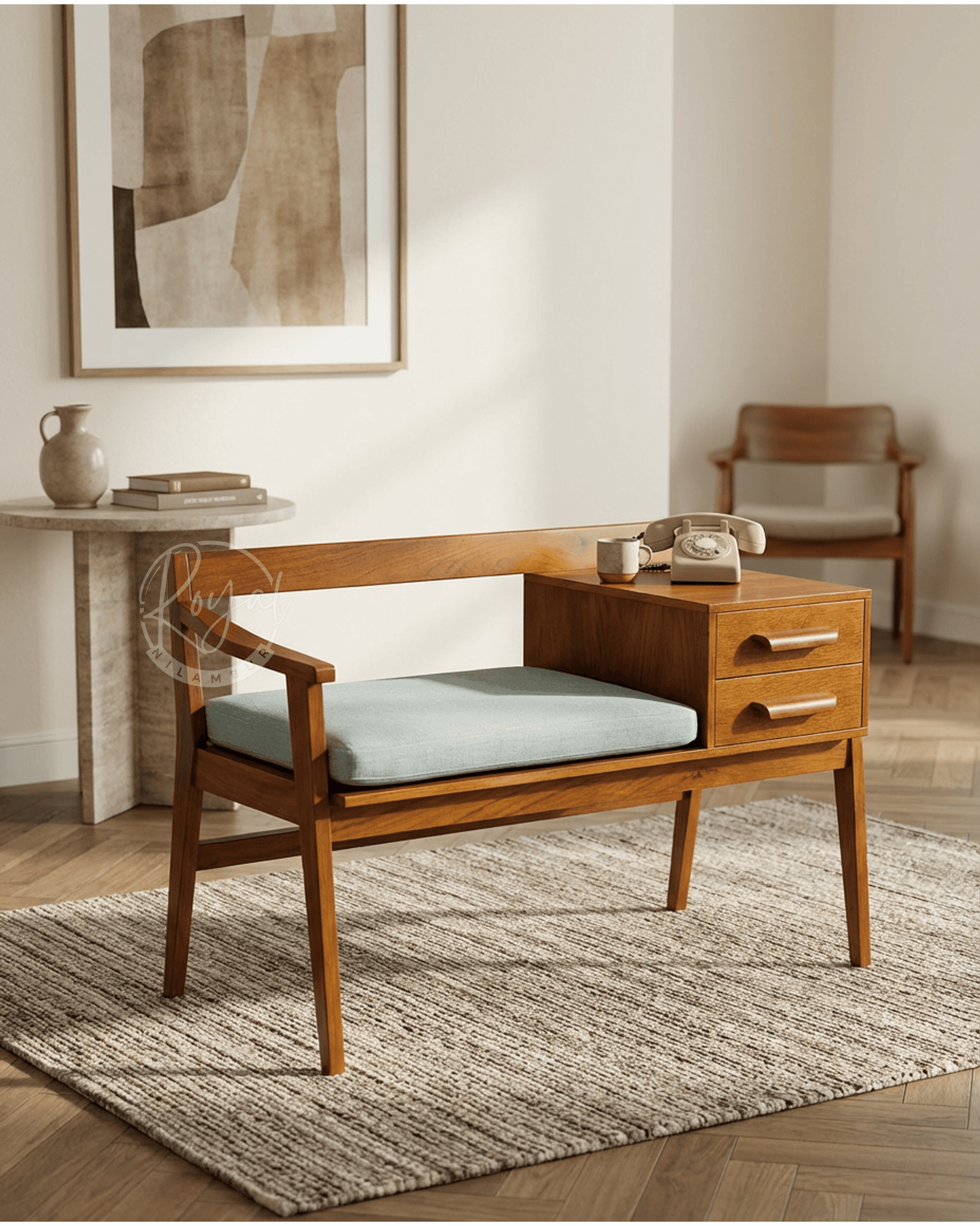 Royal Nivexia Nilambur Teak Wood Telephone Bench with Storage