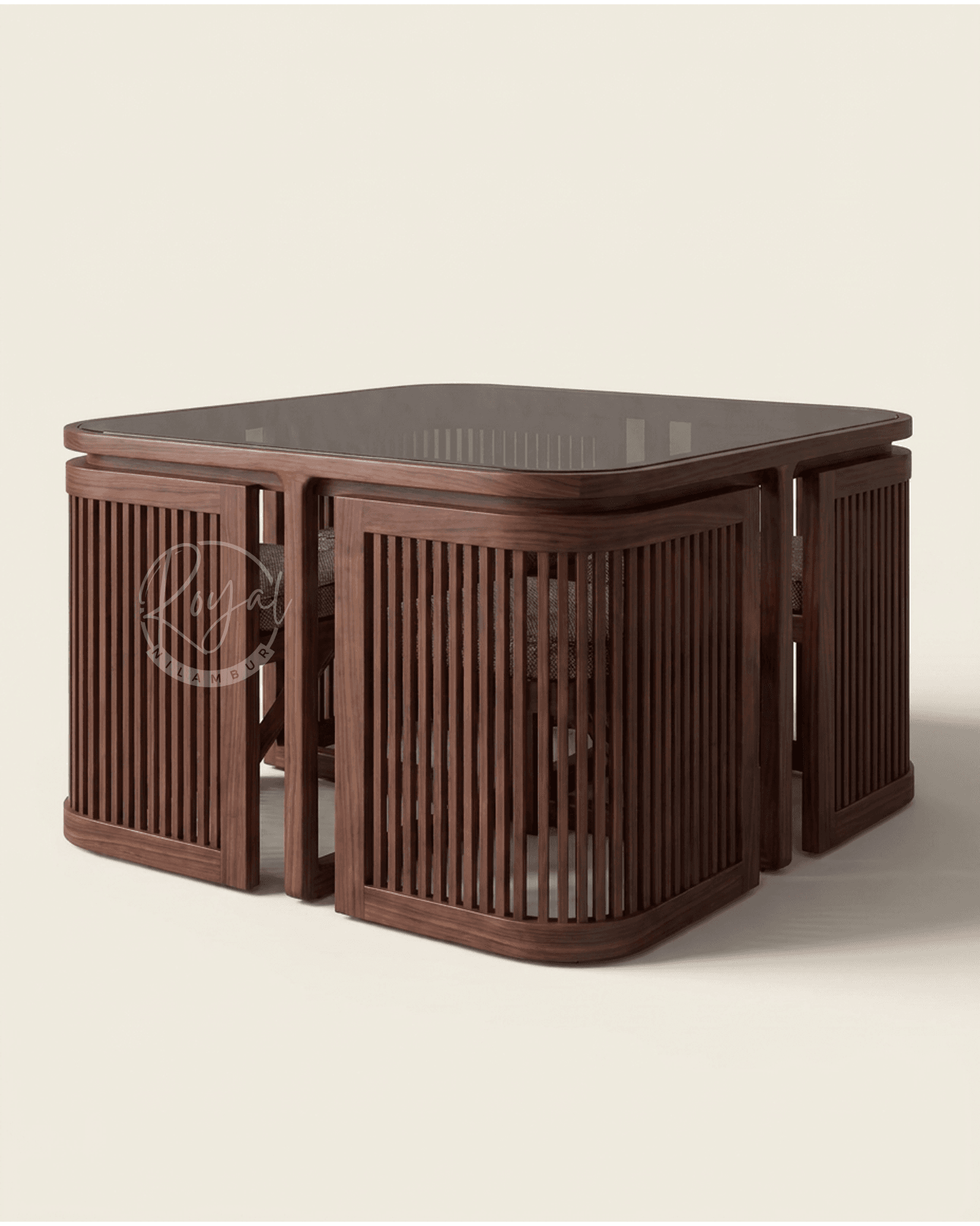 Royal Ahitiq Nilambur Teak Wood Kitchen Table With Glass Top