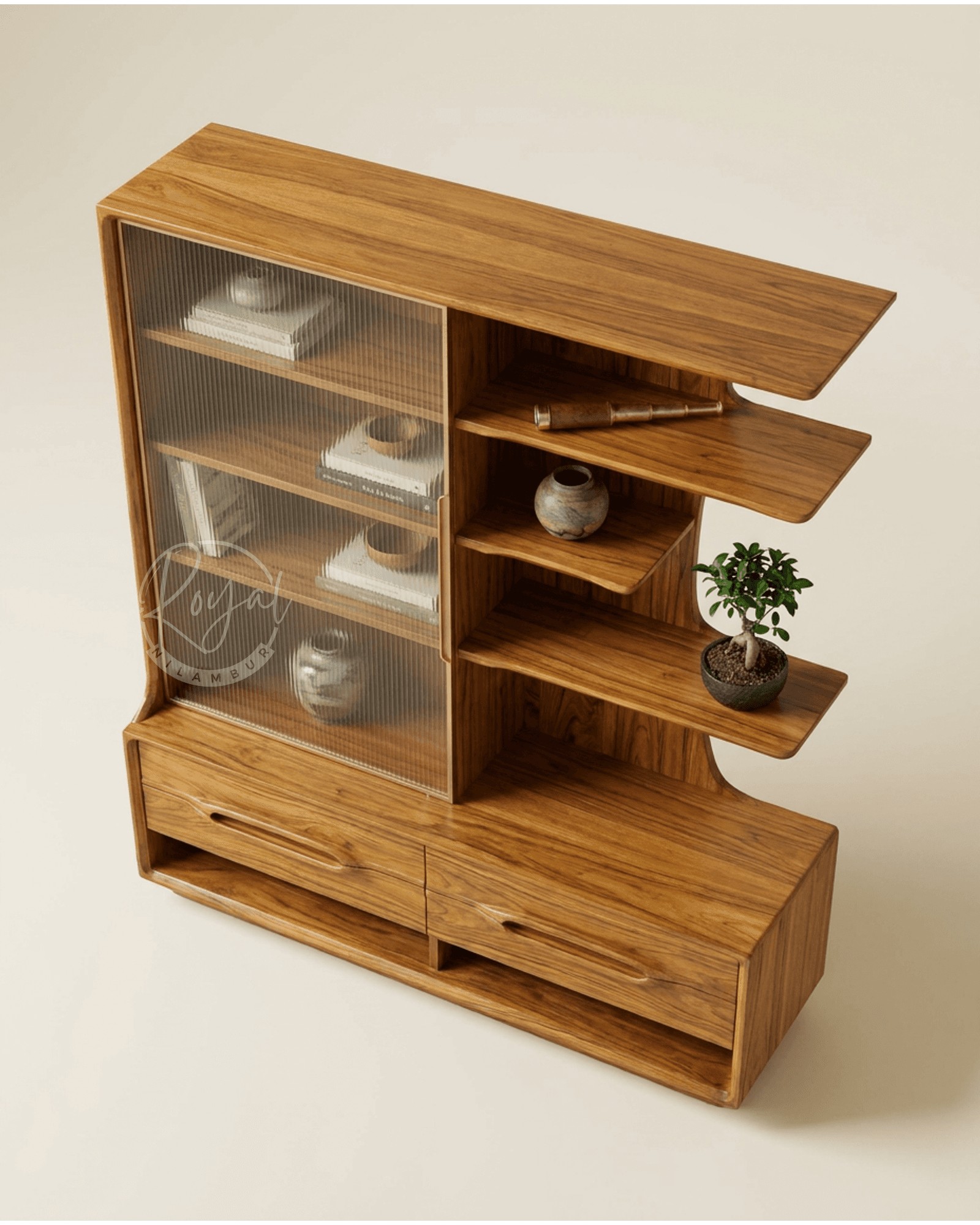 Royal Dhrayen Nilambur Teak Wood Book Shelf