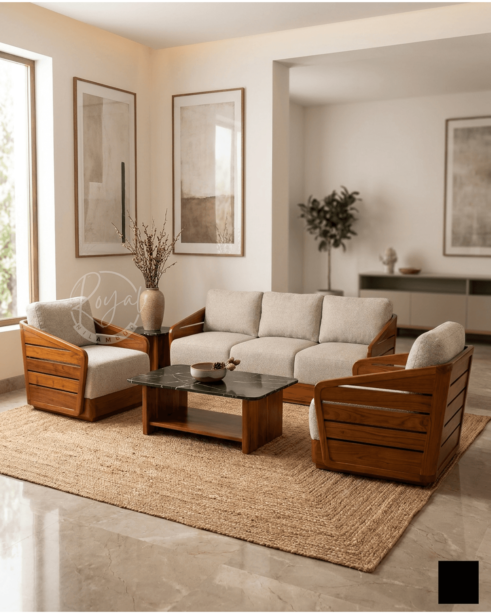 Royal Vedix Nilambur Teak Wood 5 Seater Sofa