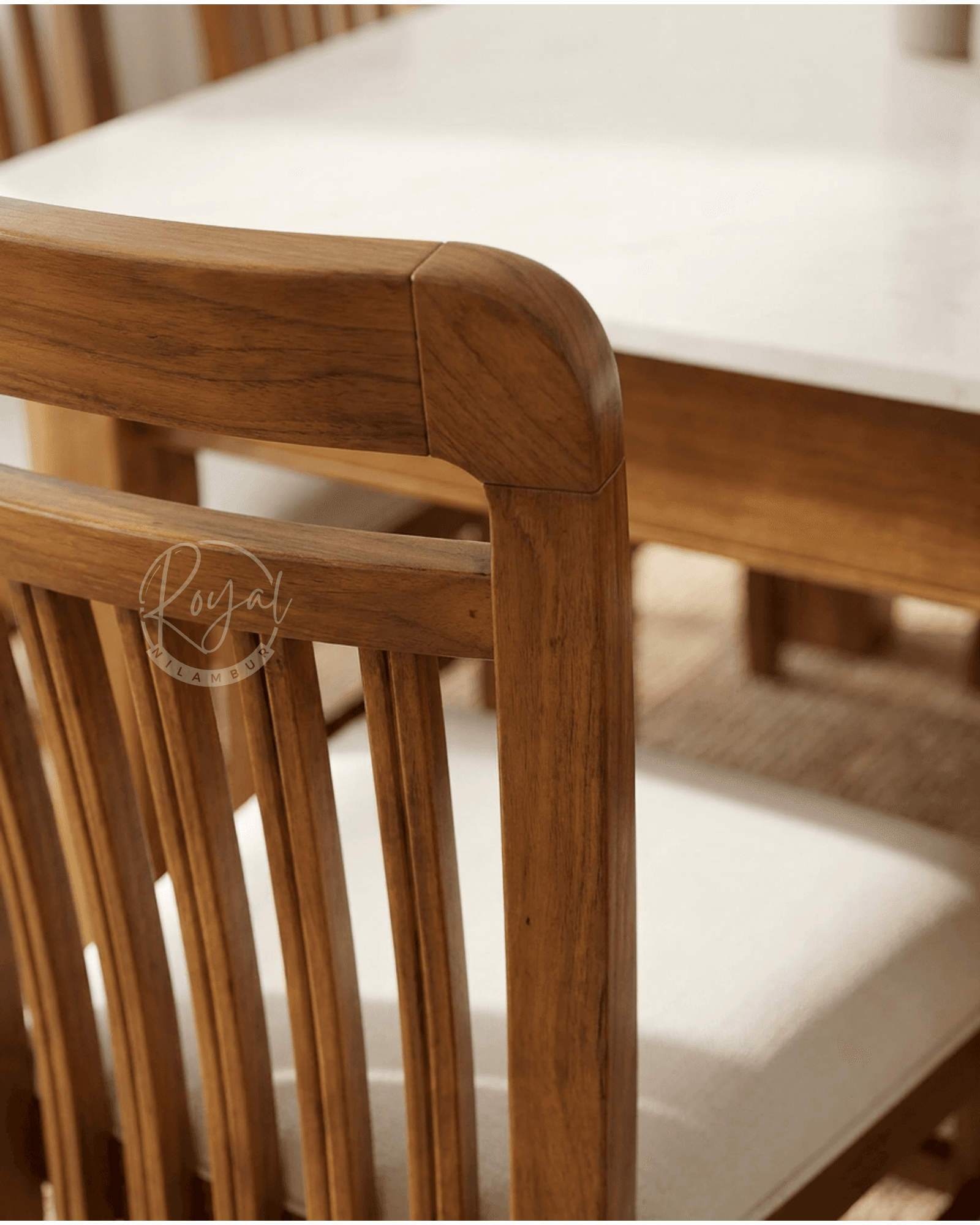 Royal Astra Nilambur Teak Wood Dining Table With Marble Top