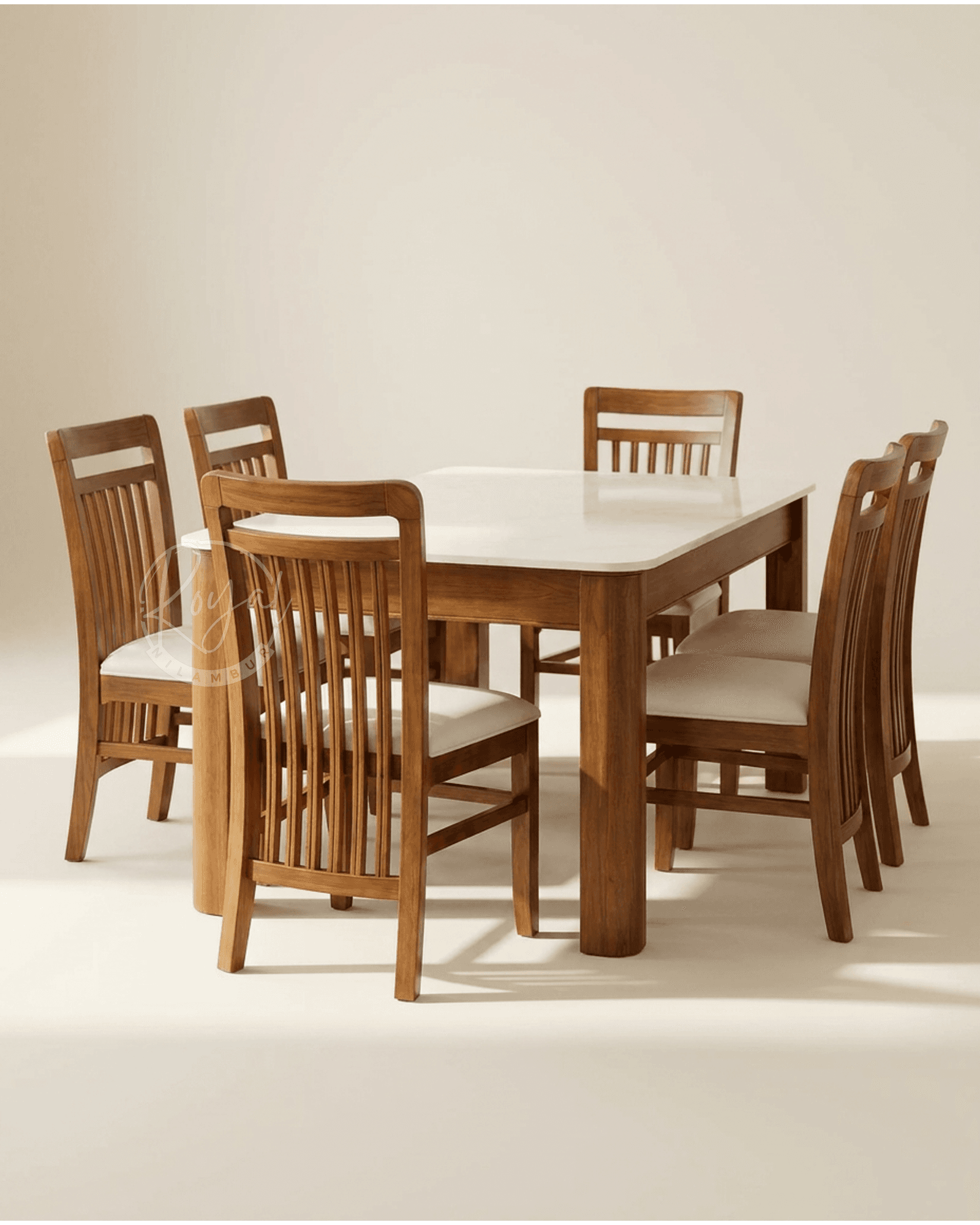 Royal Astra Nilambur Teak Wood Dining Table With Marble Top