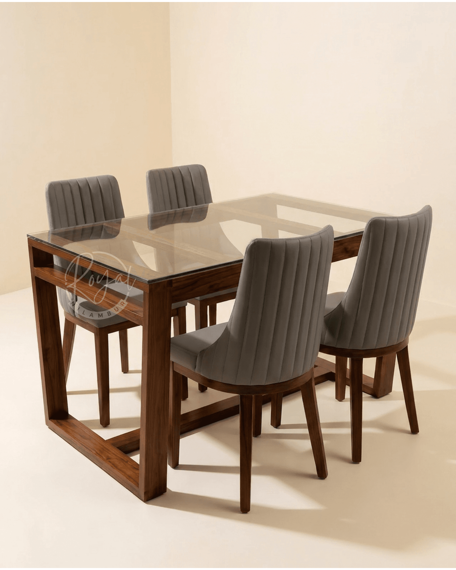 Royal Nirvana Nilambur Teak Wood Dining Table With Glass Top