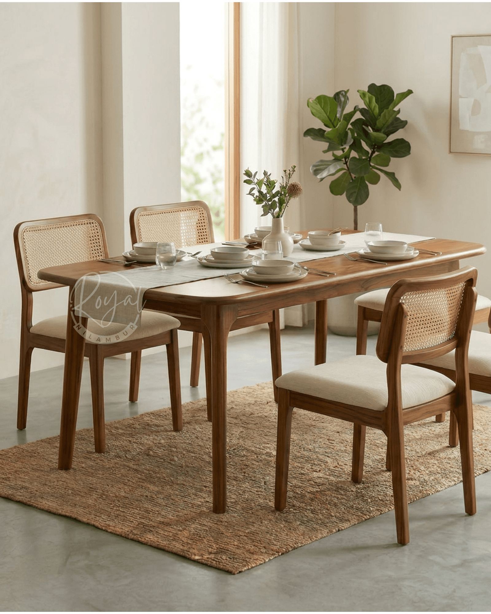 Royal Nilmaya Teak Wooden Cane Dining Set