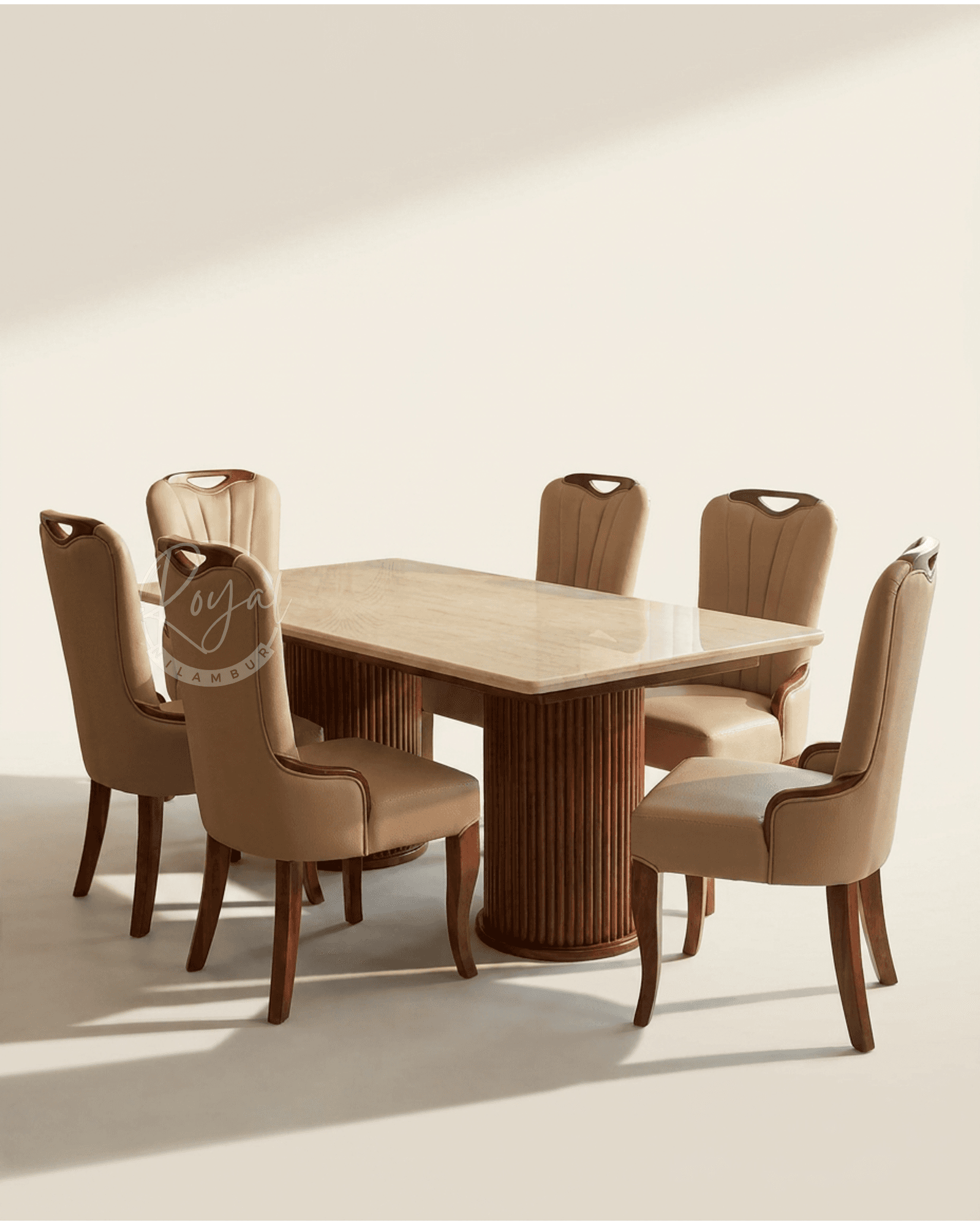 Royal Griha Marble Top Nilambur Teak Wood Dining Table