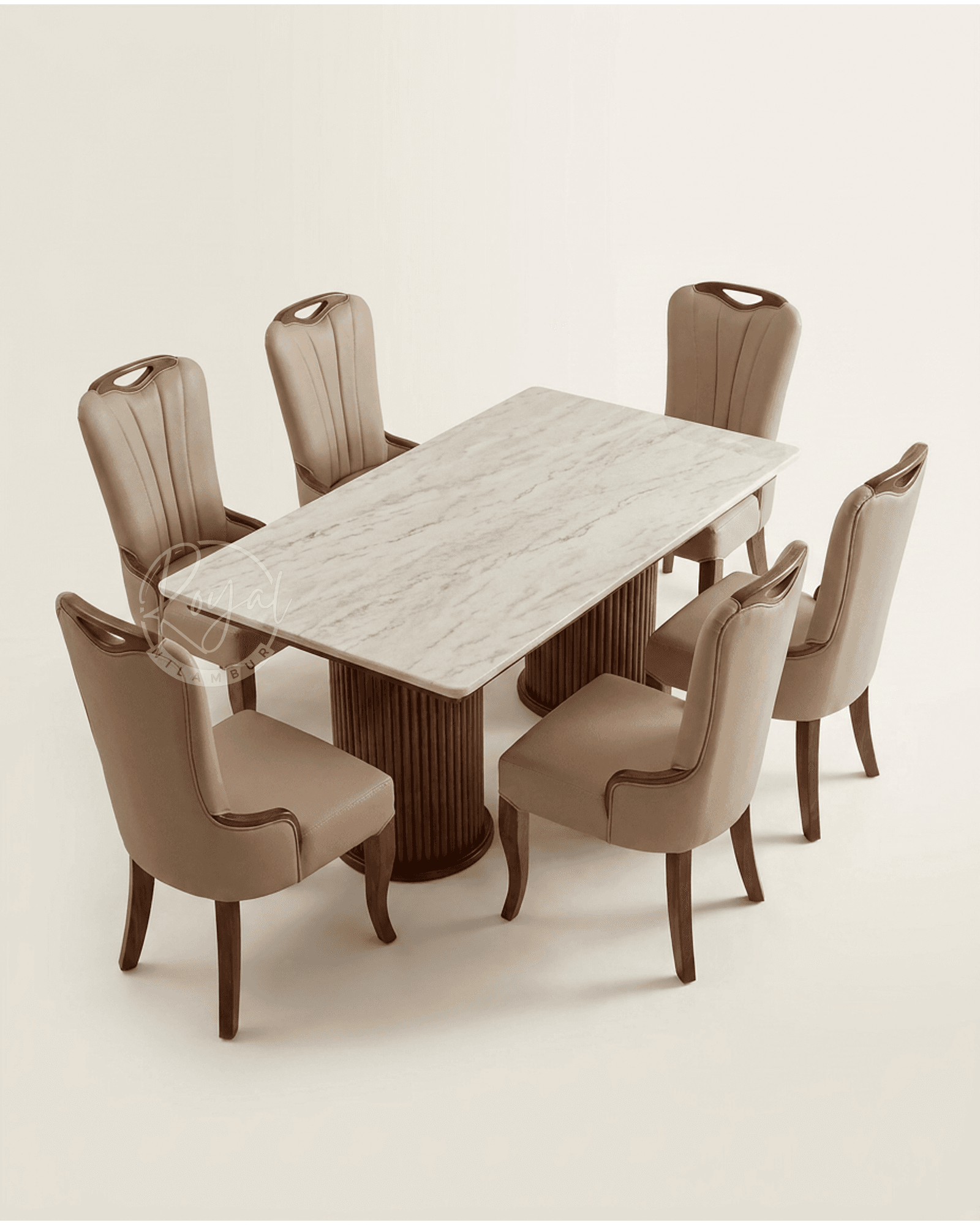 Royal Griha Marble Top Nilambur Teak Wood Dining Table