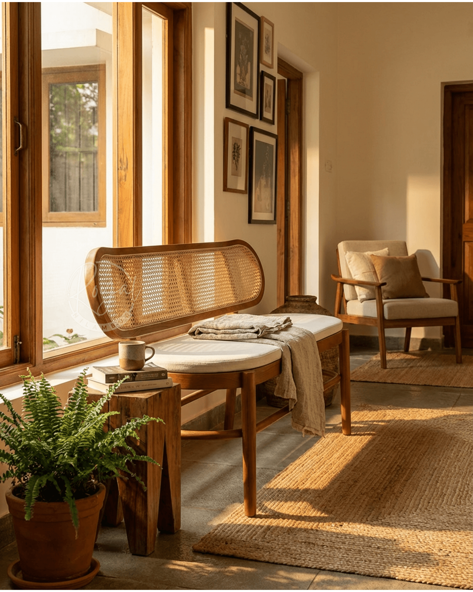 Royal Aevon Nilambur Teak Wood Cane Bench