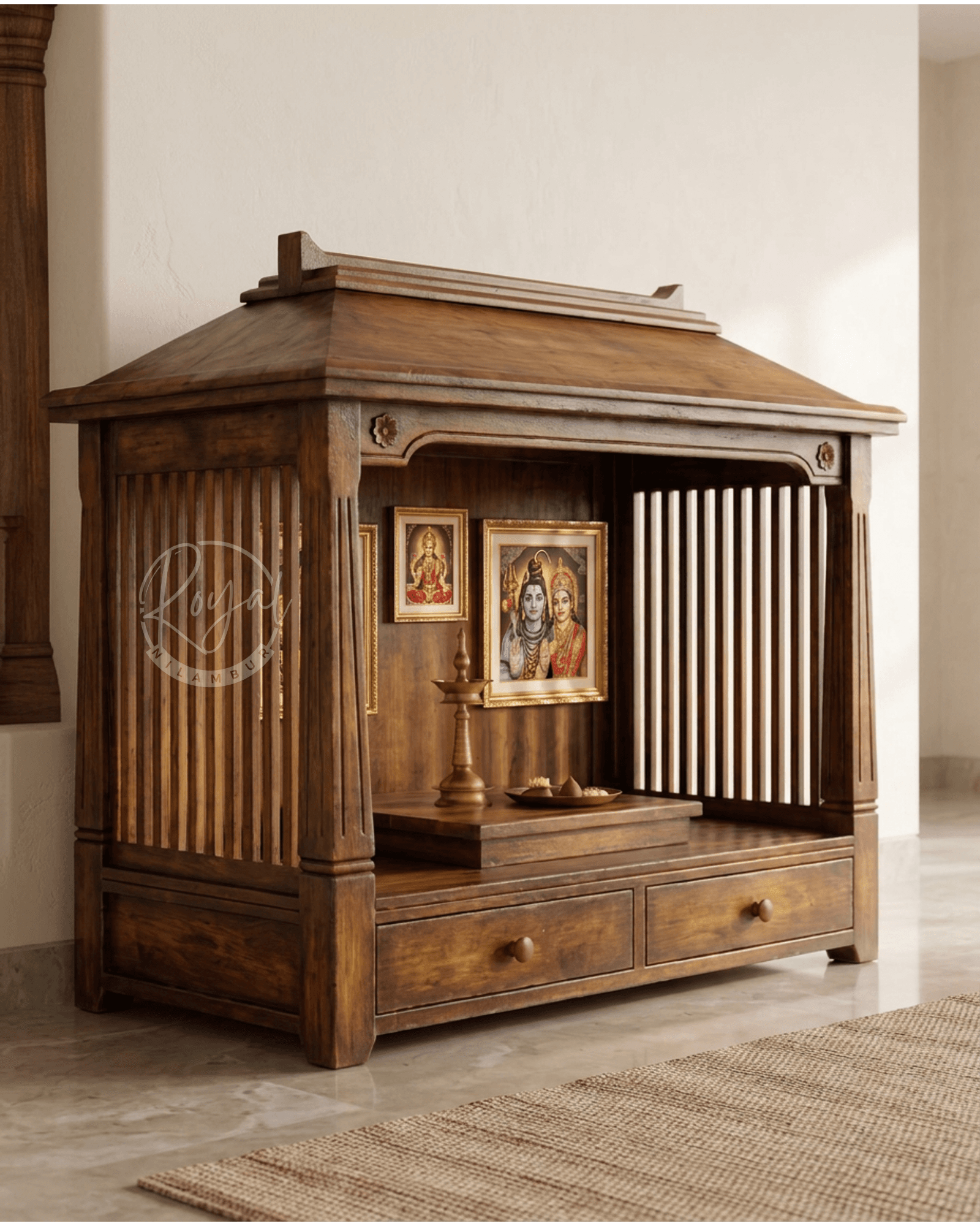 Royal Divyant Nilambur Teak Wood Pooja Mandir