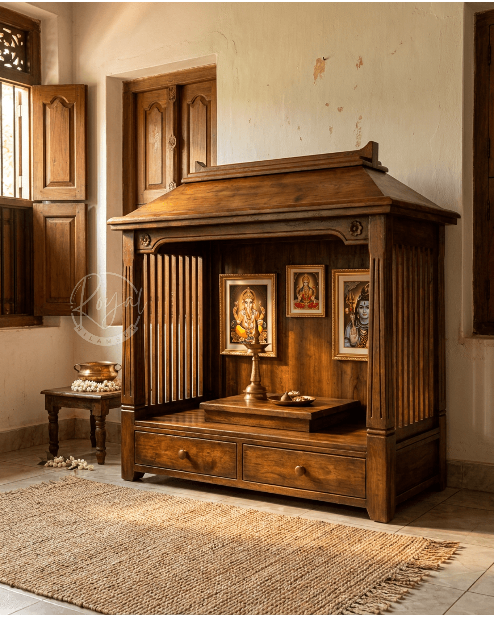 Royal Divyant Nilambur Teak Wood Pooja Mandir