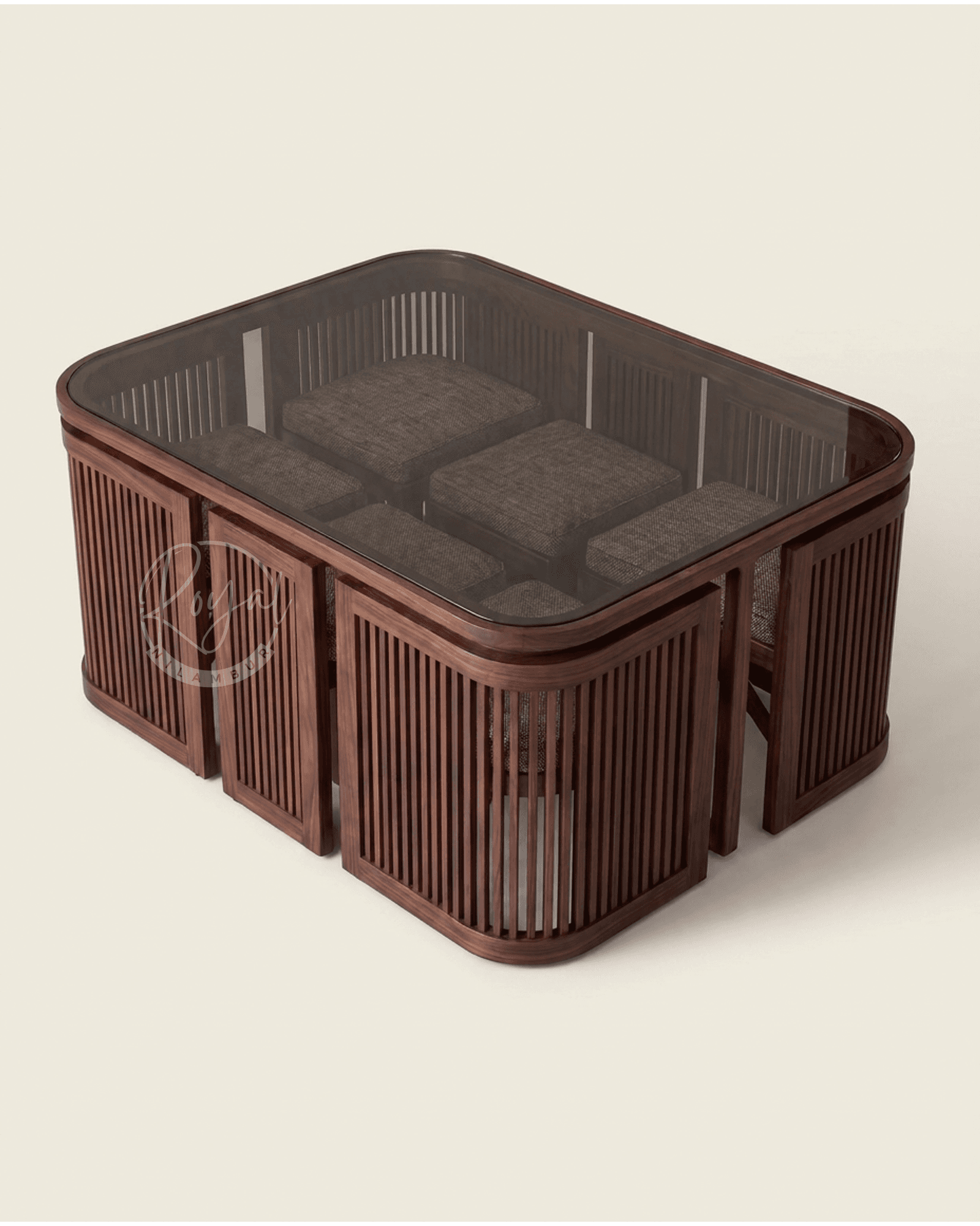 Royal Ahitiq Nilambur Teak Wood Kitchen Table With Glass Top