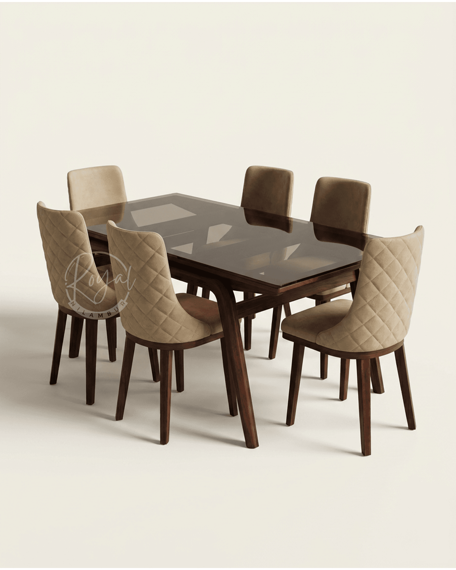 Royal Zynda Nilambur Teak Wood Dining Table With Glass Top
