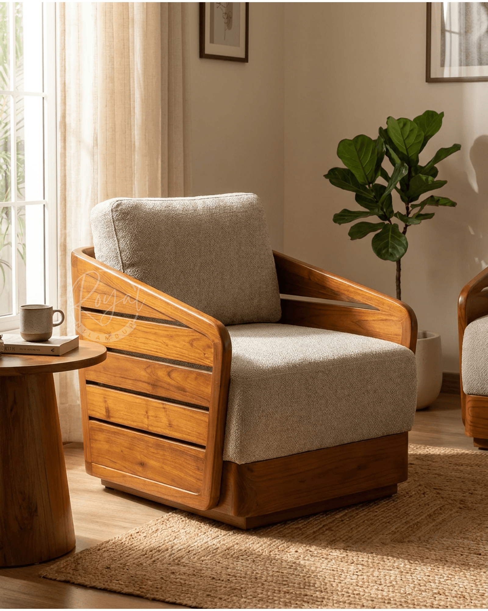 Royal Vedix Nilambur Teak Wood 5 Seater Sofa