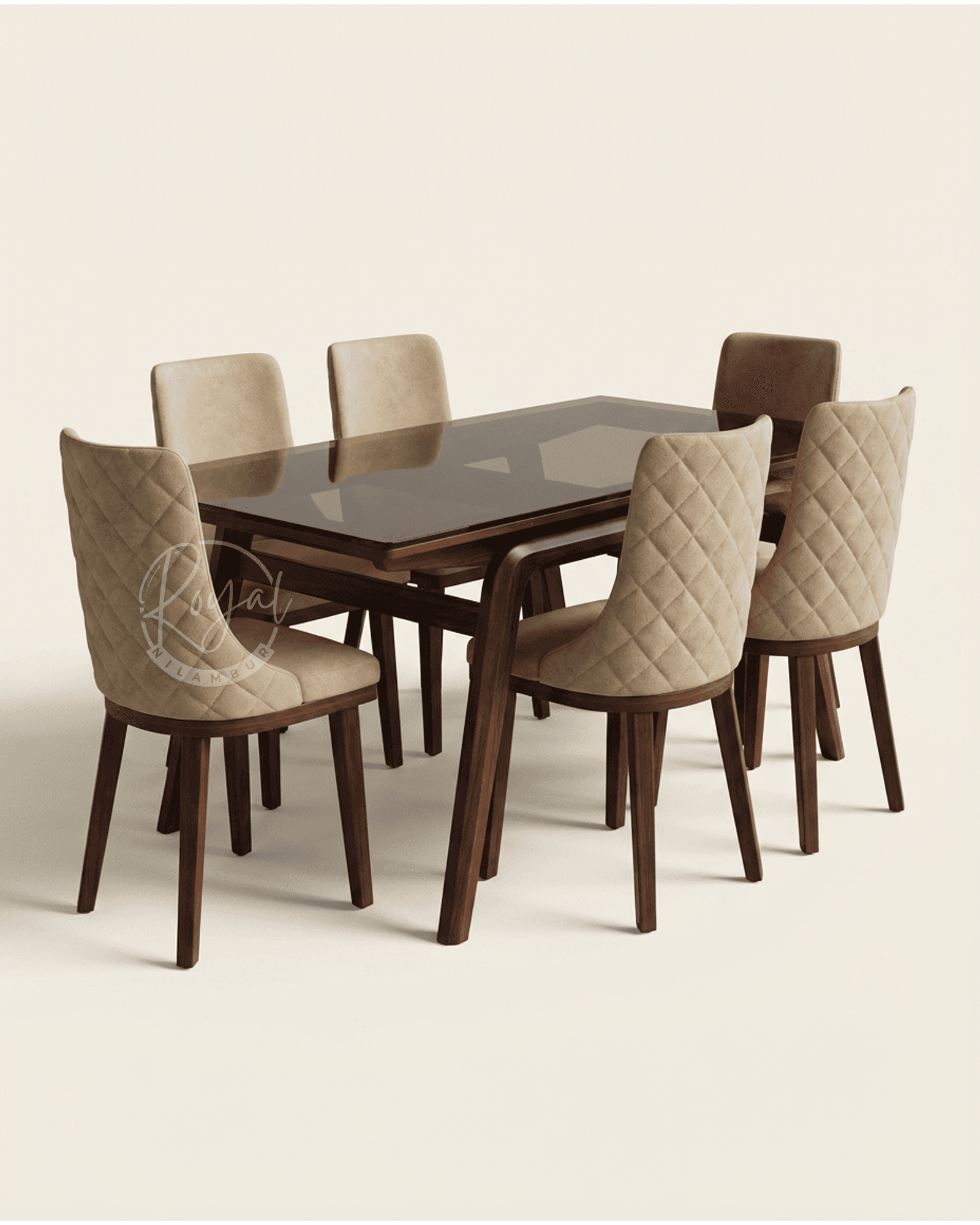 Royal Zynda Nilambur Teak Wood Dining Table With Glass Top