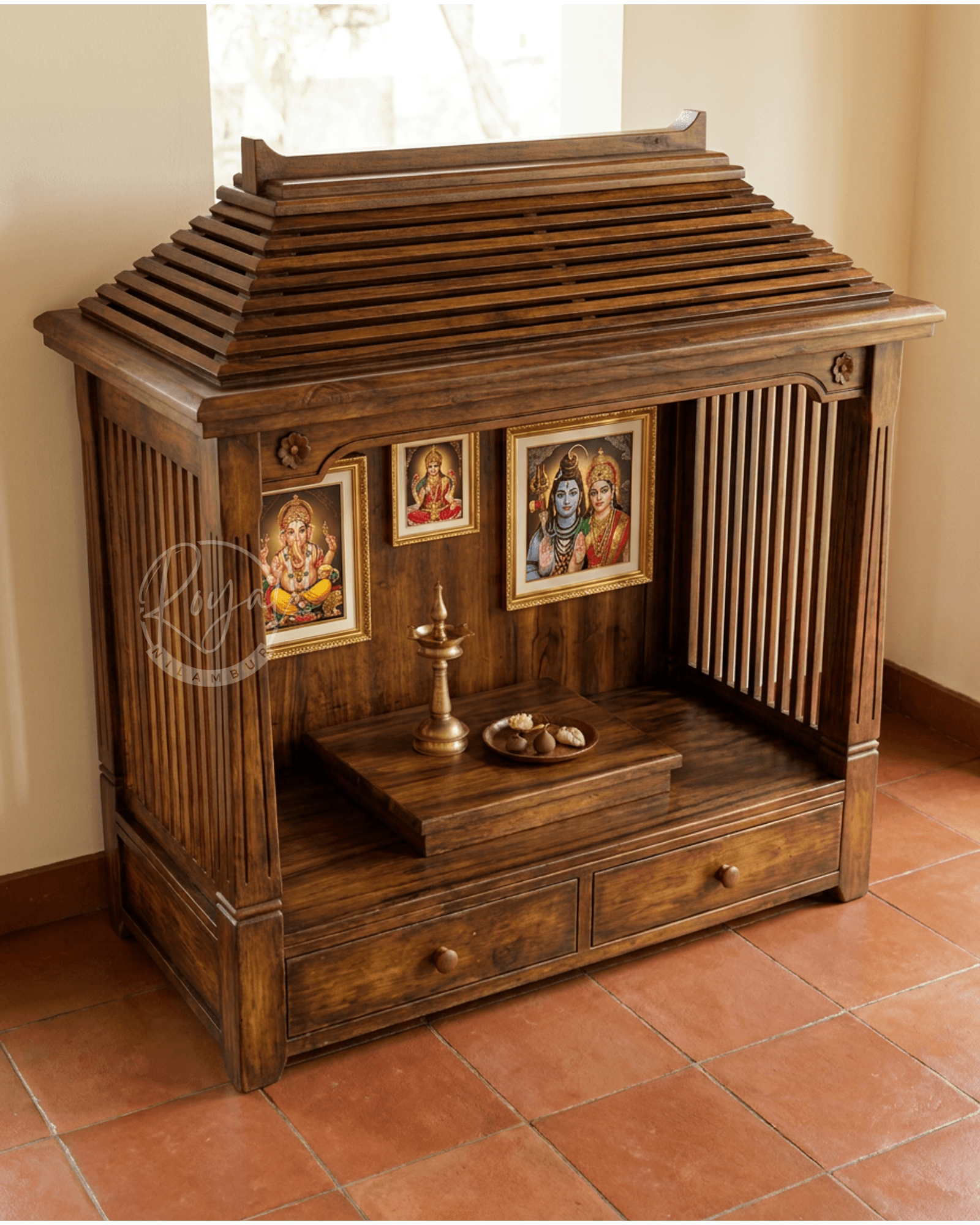 Royal Divyant Nilambur Teak Wood Pooja Mandir